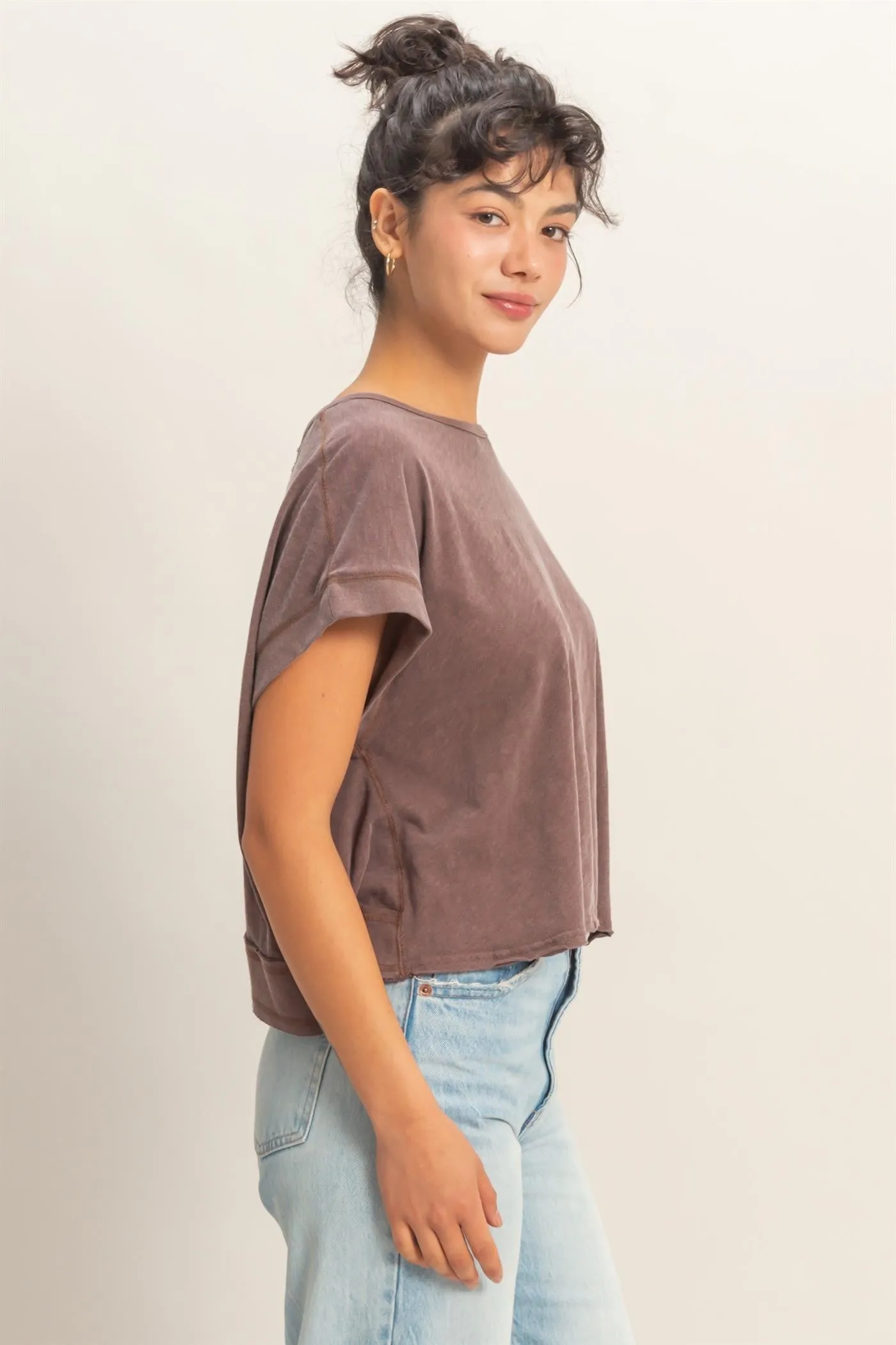 Parker Acid Washed Open Back Top, Chocolate sold by North & Main Clothing Company product image thumbnail 3
