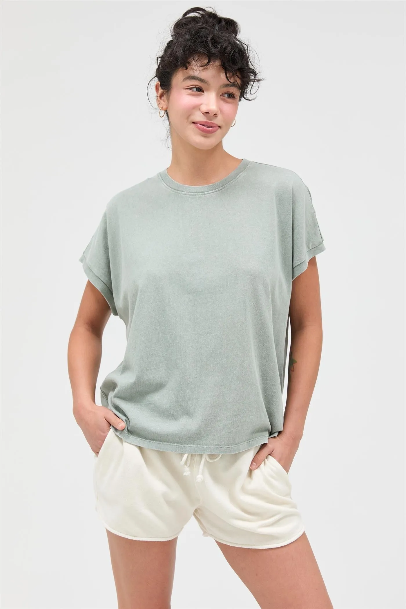 Cora Mineral Wash Tee, Sage Green sold by North & Main Clothing Company