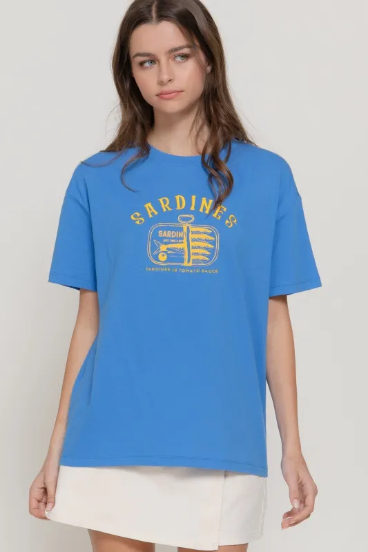 Sally Sardines Embroidery Top, Blue/Yellow sold by North & Main Clothing Company