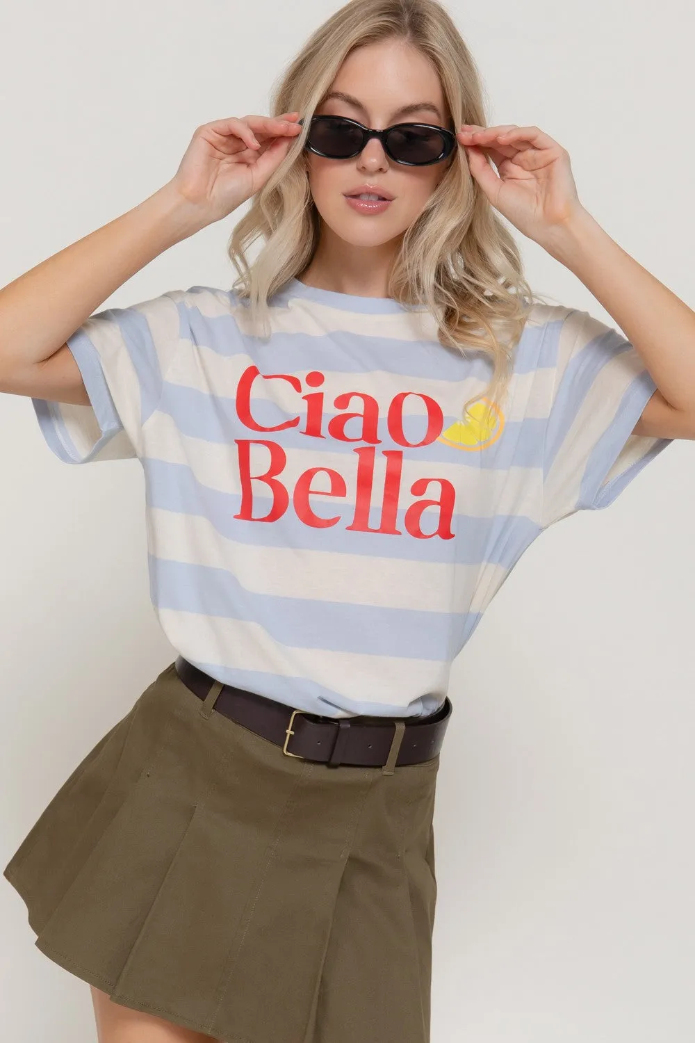 Ciao Bella Graphic Tee, Pastel/Blue/Beige sold by North & Main Clothing Company product image thumbnail 2