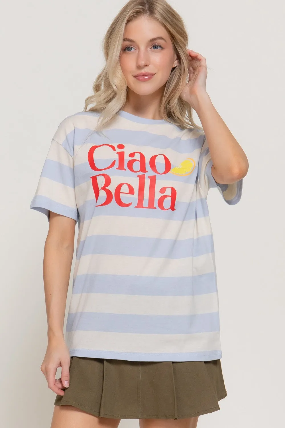 Ciao Bella Graphic Tee, Pastel/Blue/Beige sold by North & Main Clothing Company