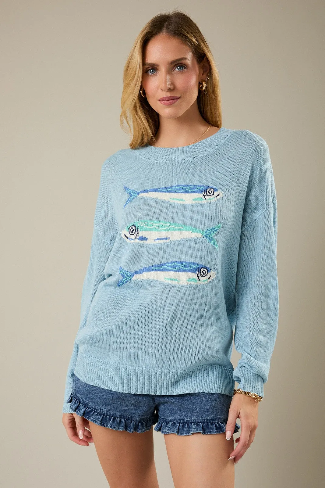 Coastal Fish Graphic Sweater, Light Blue sold by North & Main Clothing Company product image thumbnail 2