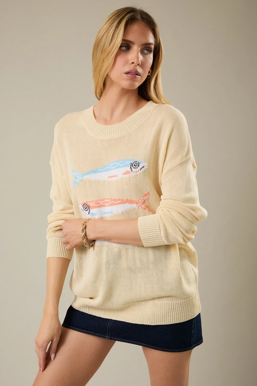Coastal Fish Graphic Sweater, Butter sold by North & Main Clothing Company product image thumbnail 5