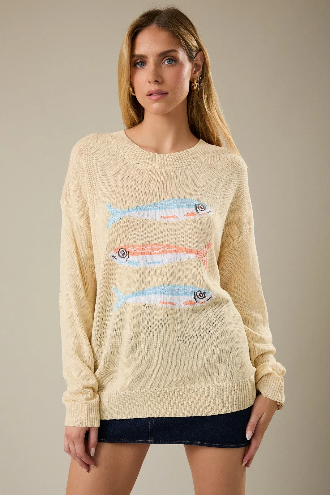 Coastal Fish Graphic Sweater, Butter sold by North & Main Clothing Company