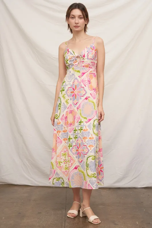 June Keyhole Maxi Dress, Ivory Multi made by En Creme