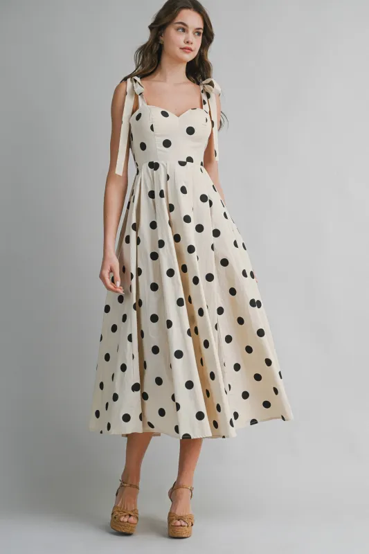 Magnolia Polka Dot Midi Dress, Cream sold by North & Main Clothing Company