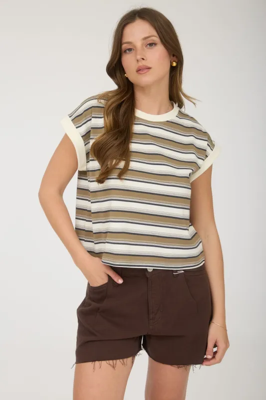 Tommy Crewneck Knit Top, Cream Multi made by Blu Pepper