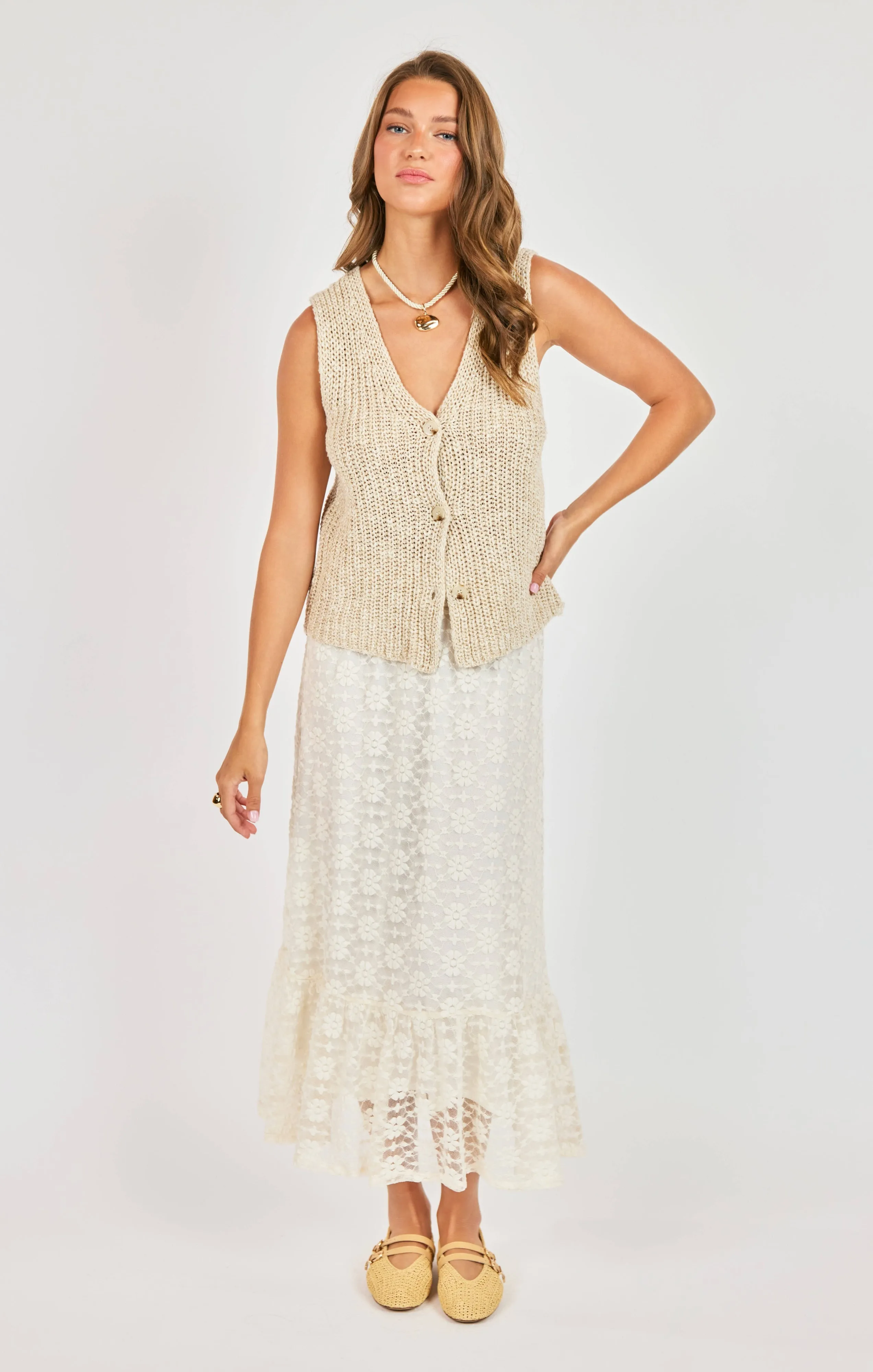Ashtin Cardi Vest, Taupe Ivory | Sadie & Sage sold by North & Main Clothing Company product image thumbnail 3