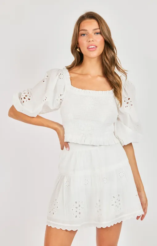 Bloomfield Smocked Top, White | Sadie & Sage sold by North & Main Clothing Company