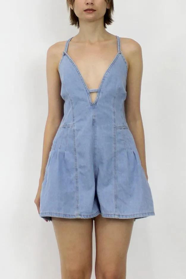 Juliet Denim Romper, Light Denim sold by North & Main Clothing Company