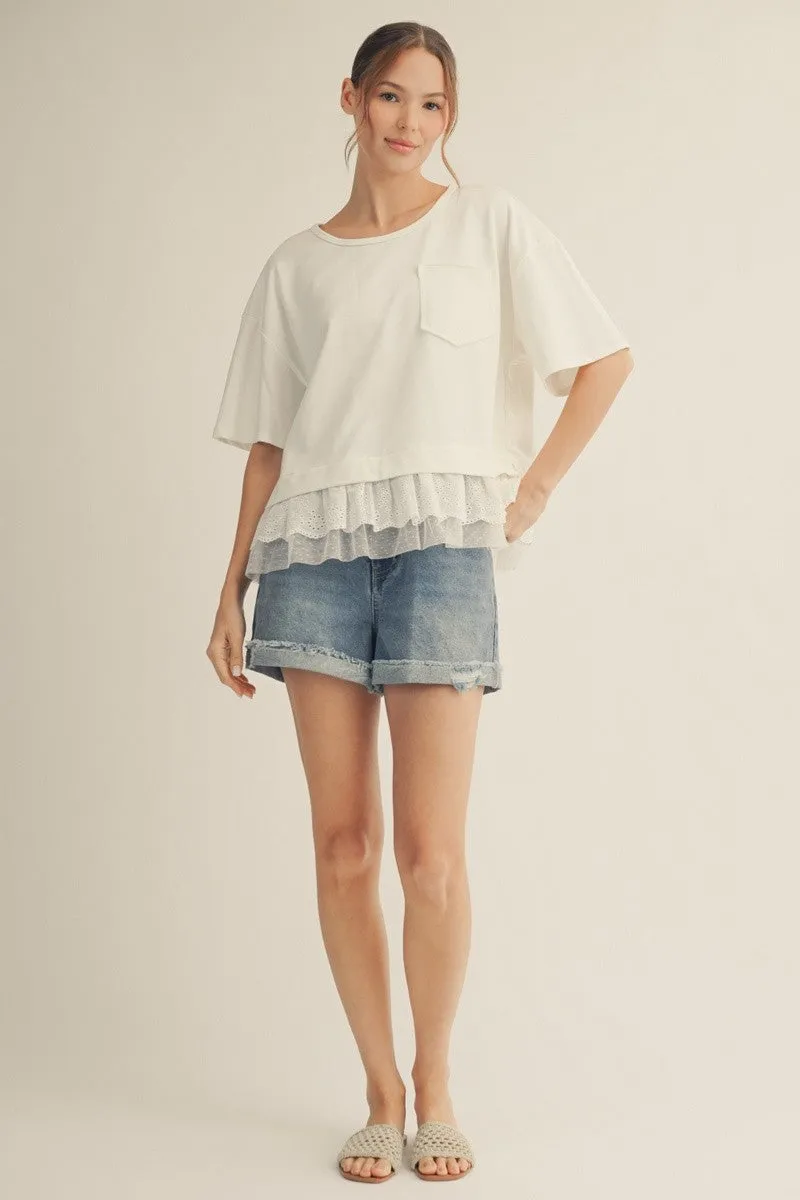 Emi Layered Hem Top, Off White sold by North & Main Clothing Company