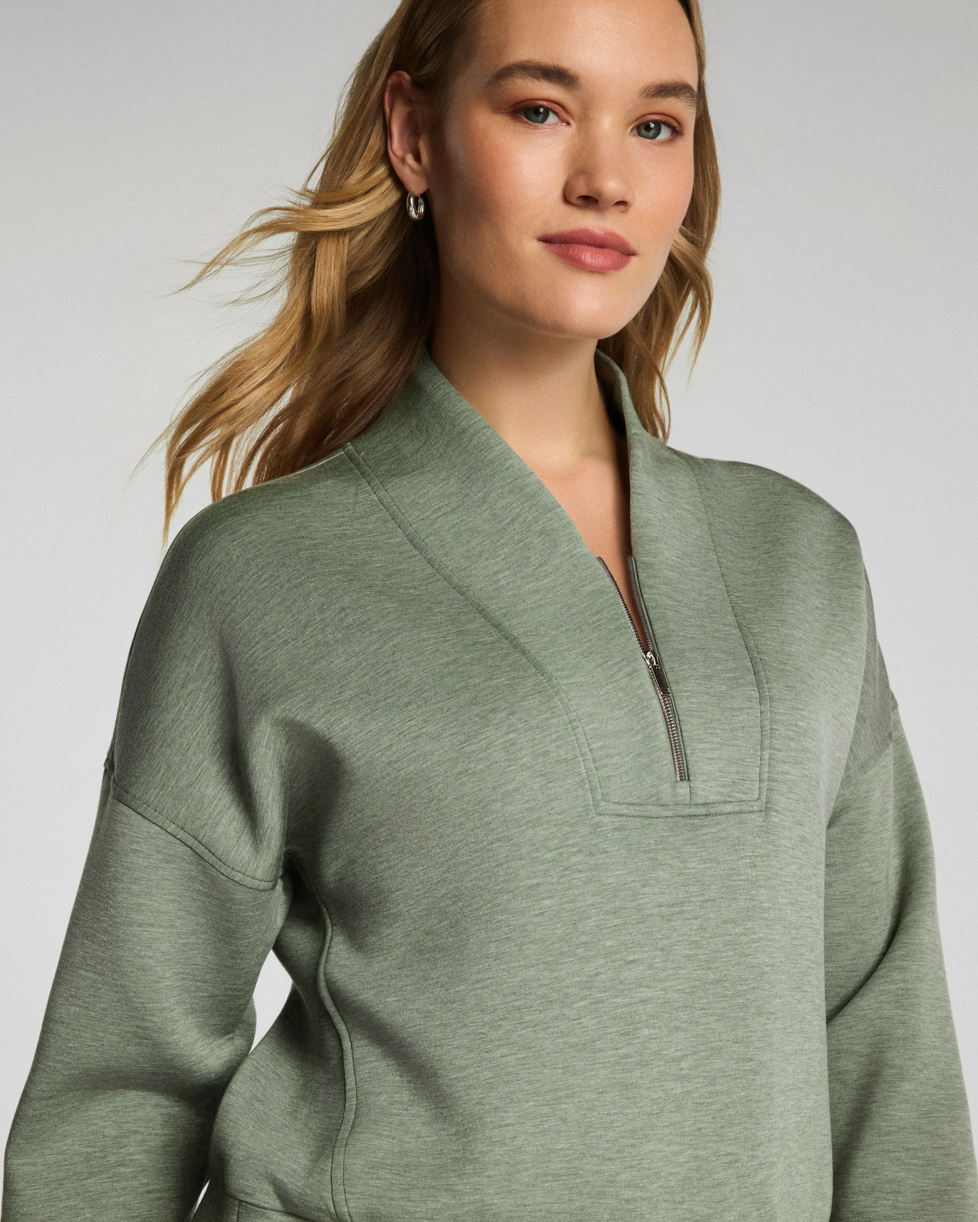 Airessentials Shawl Collar Half Zip, Sage Brush Heather | Spanx sold by North & Main Clothing Company product image thumbnail 4