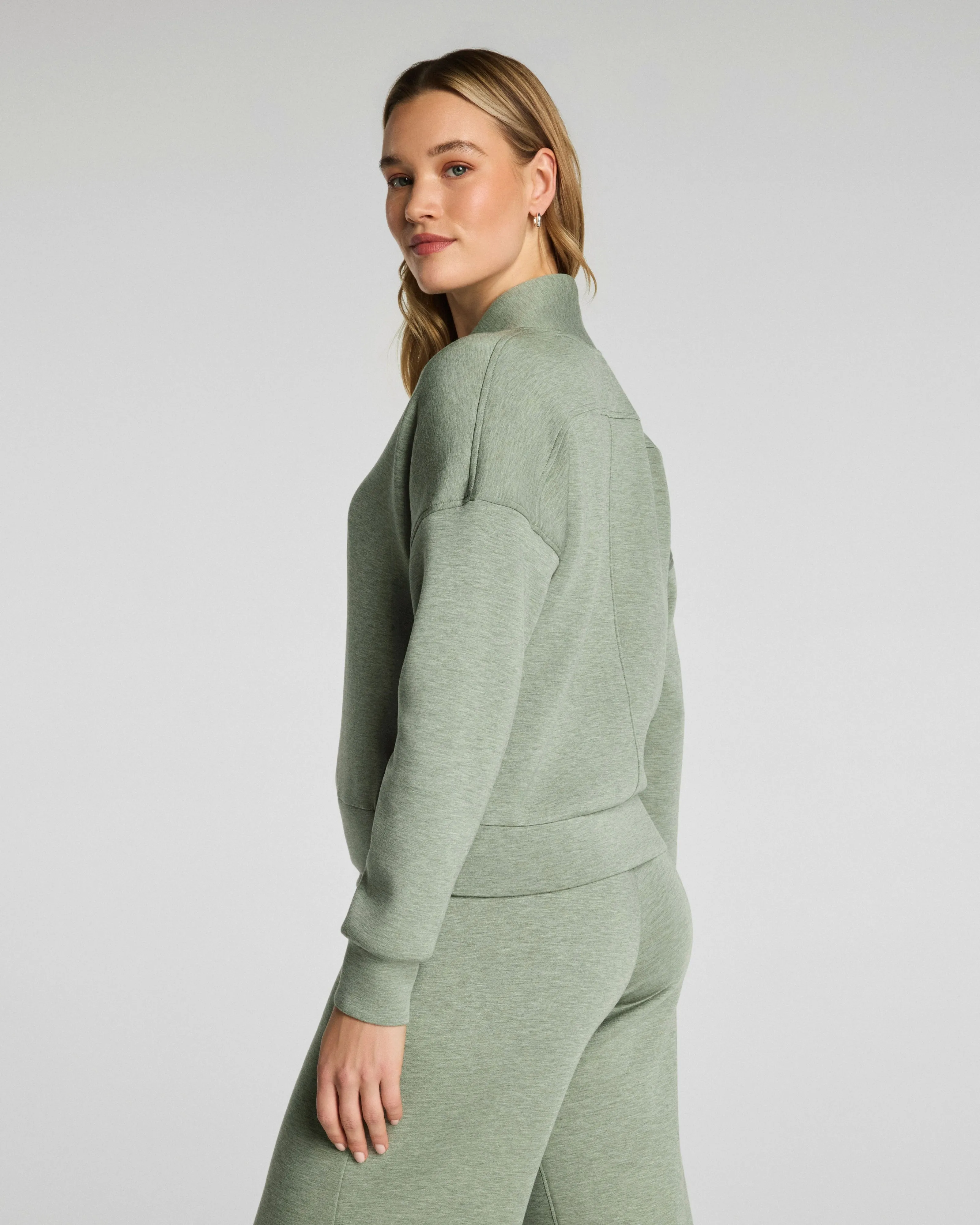 Airessentials Shawl Collar Half Zip, Sage Brush Heather | Spanx sold by North & Main Clothing Company product image thumbnail 2
