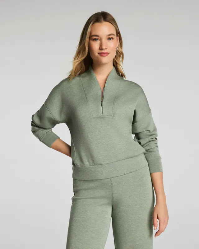 Airessentials Shawl Collar Half Zip, Sage Brush Heather | Spanx sold by North & Main Clothing Company