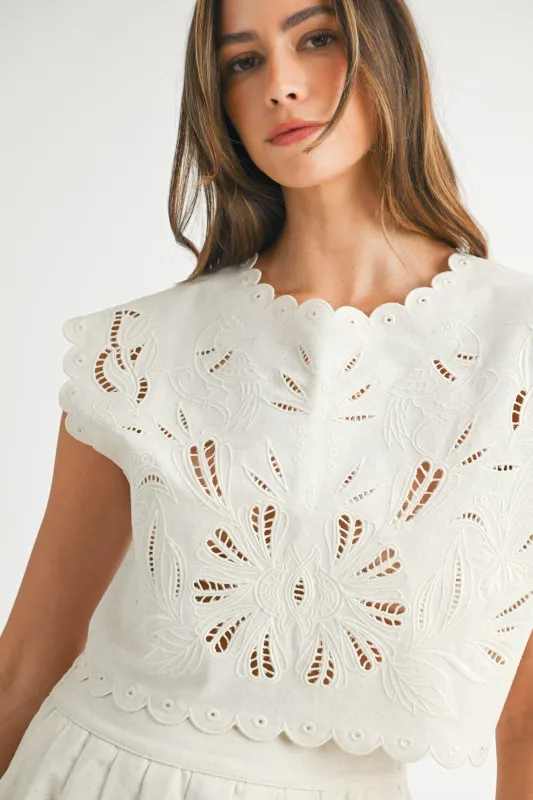 Chloe Embroidered Crop Top, Oatmeal sold by North & Main Clothing Company