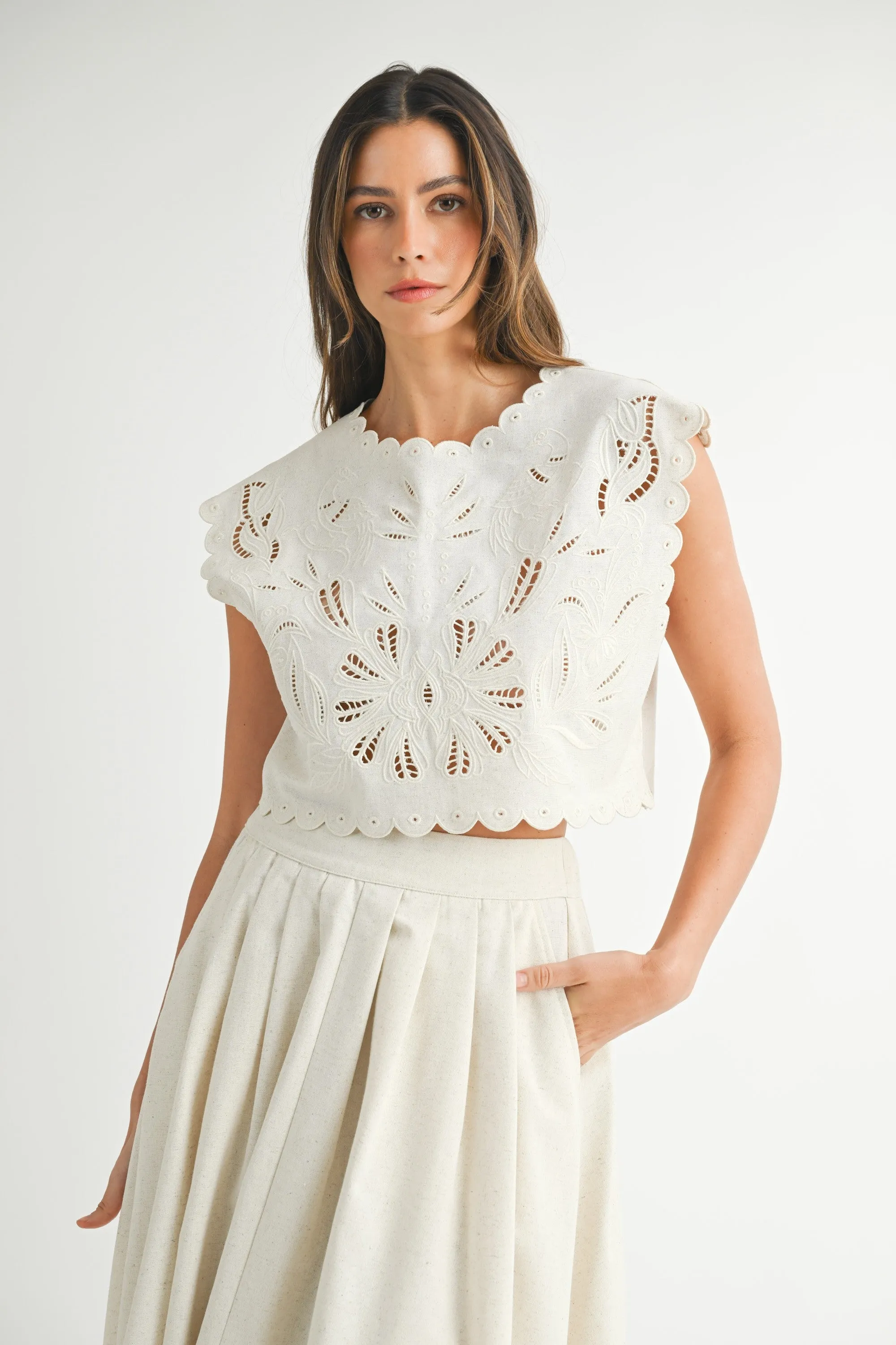 Chloe Embroidered Crop Top, Oatmeal sold by North & Main Clothing Company product image thumbnail 4