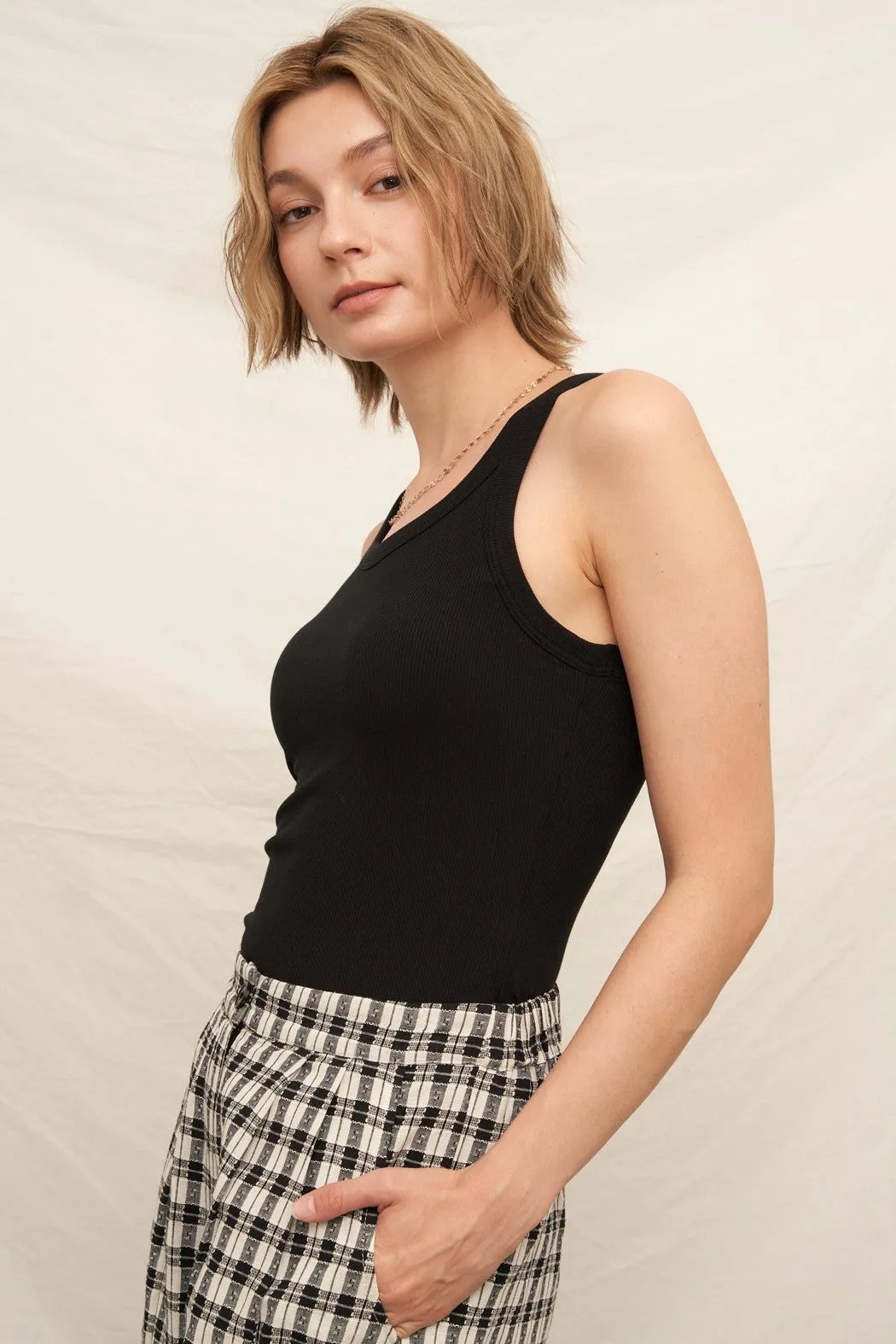 Alani Soft Ribbed Padded Tank, Black sold by North & Main Clothing Company product image thumbnail 3