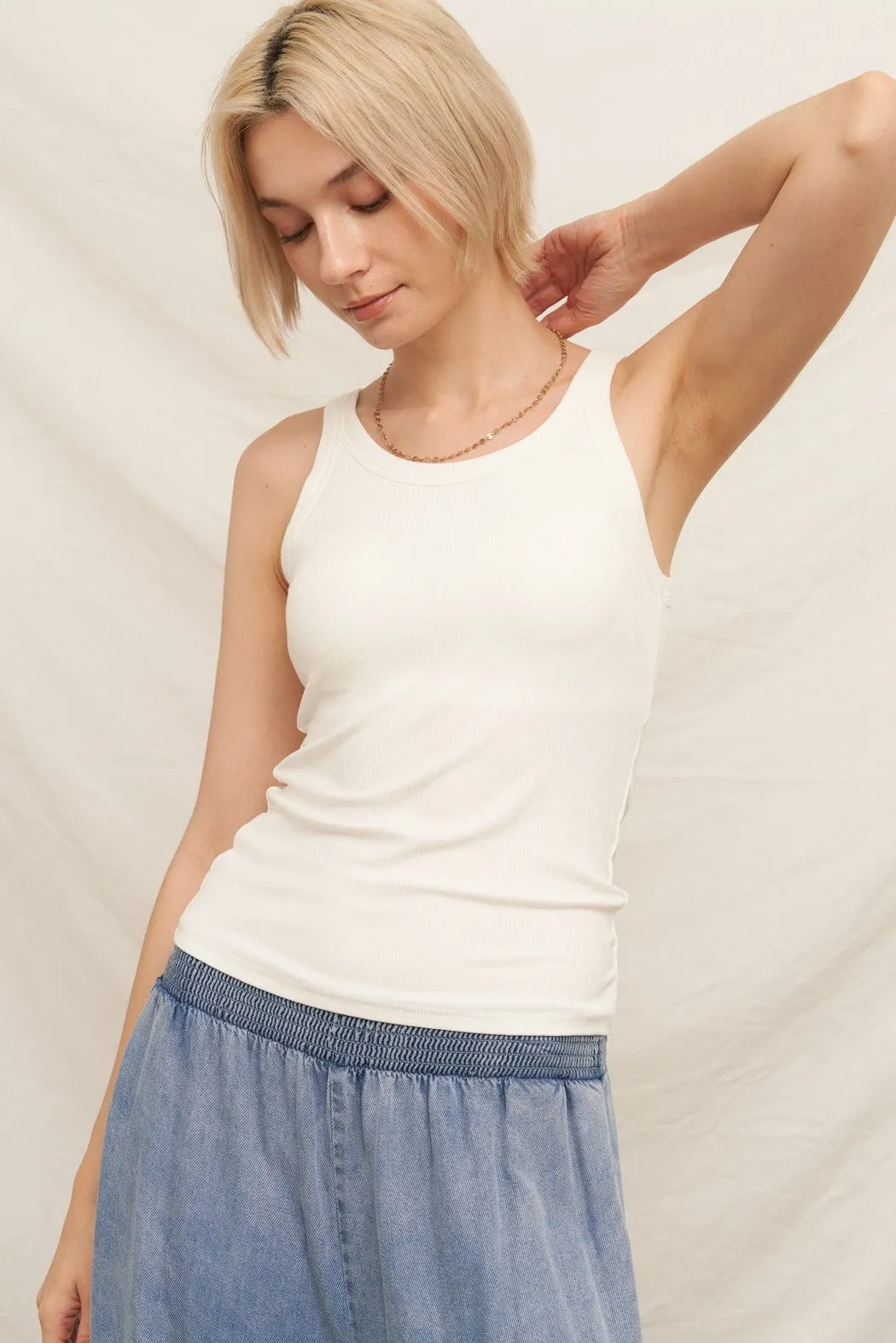 Alani Soft Ribbed Padded Tank, White sold by North & Main Clothing Company product image thumbnail 4