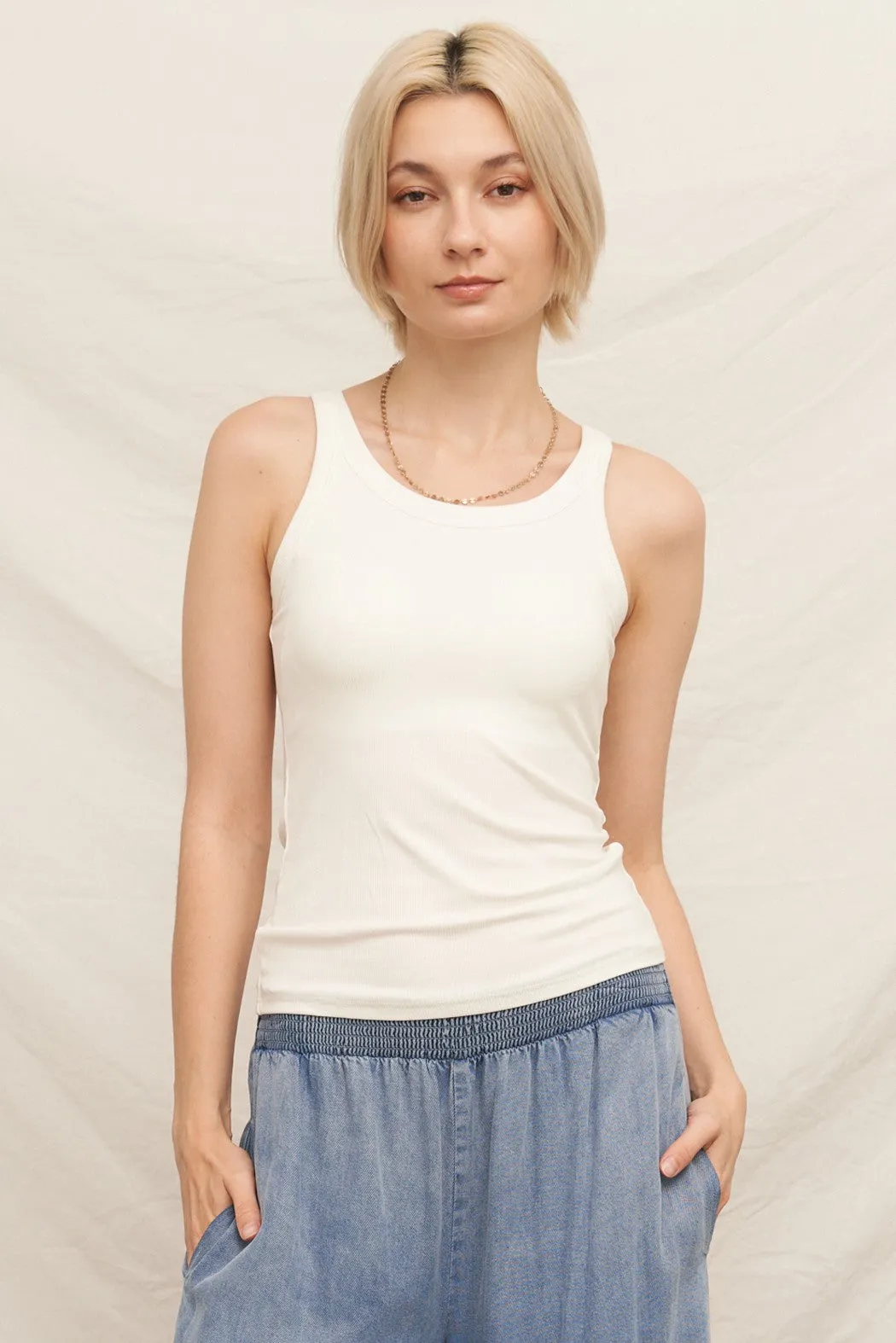 Alani Soft Ribbed Padded Tank, White sold by North & Main Clothing Company