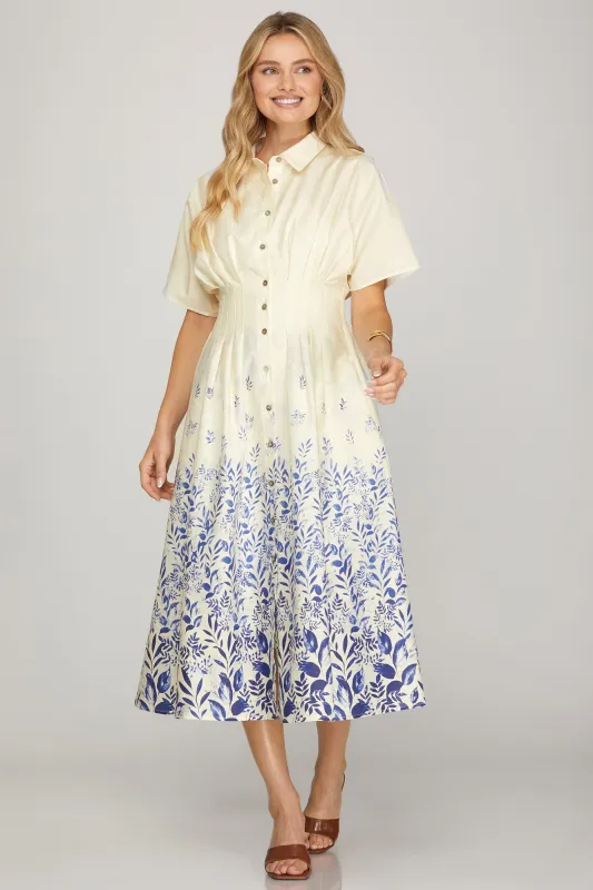Nellie Printed Midi Dress, Blue sold by North & Main Clothing Company