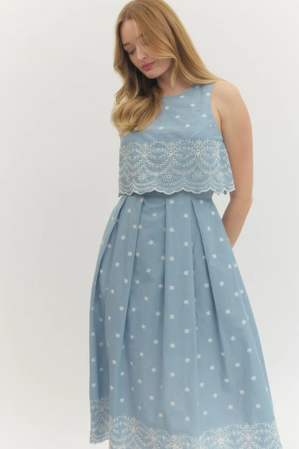 April Embroidered Midi Dress, Light Blue sold by North & Main Clothing Company product image thumbnail 4