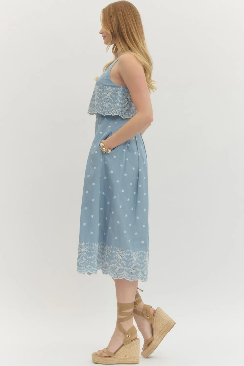 April Embroidered Midi Dress, Light Blue sold by North & Main Clothing Company product image thumbnail 3