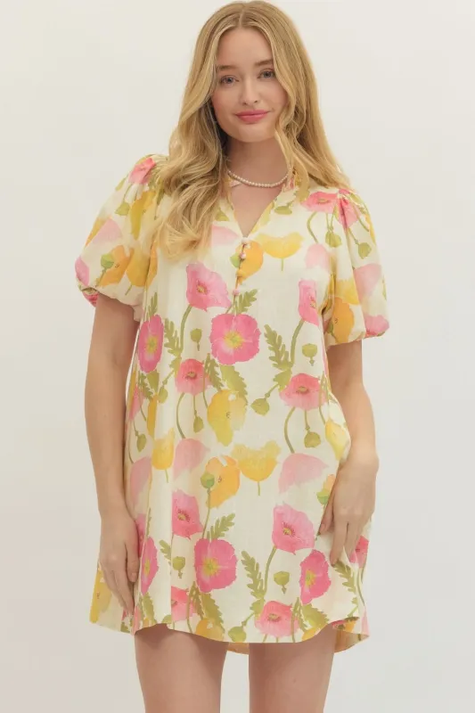 Lilian Floral Mini Dress, Cream made by entro