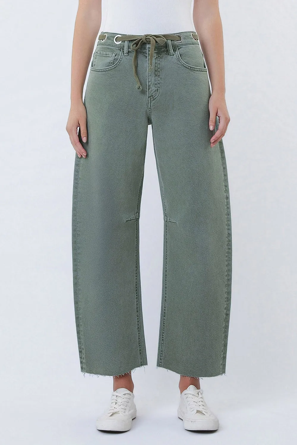 Kate Super High Rise Wide Barrel Jeans, Olive sold by North & Main Clothing Company product image thumbnail 2