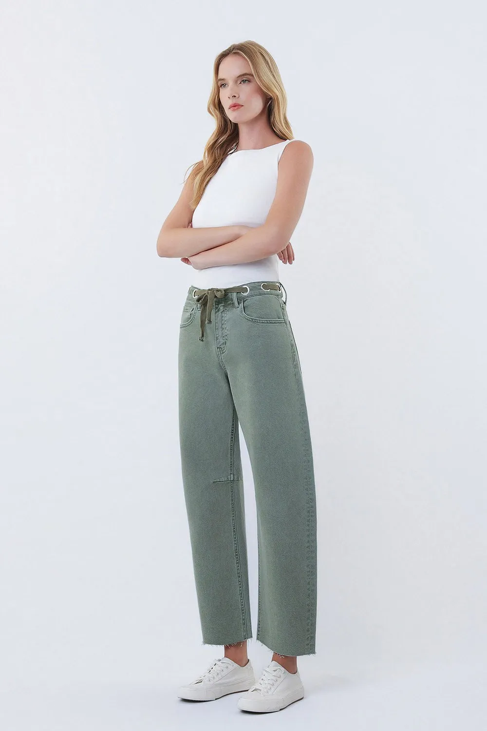 Kate Super High Rise Wide Barrel Jeans, Olive sold by North & Main Clothing Company product image thumbnail 5