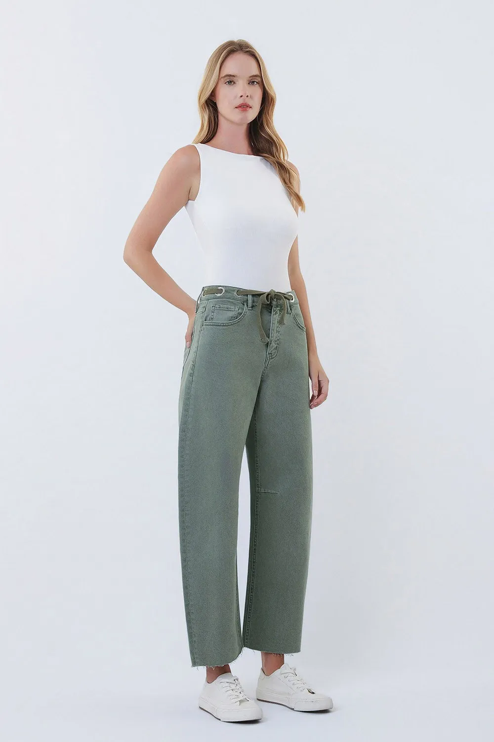 Kate Super High Rise Wide Barrel Jeans, Olive sold by North & Main Clothing Company product image thumbnail 3