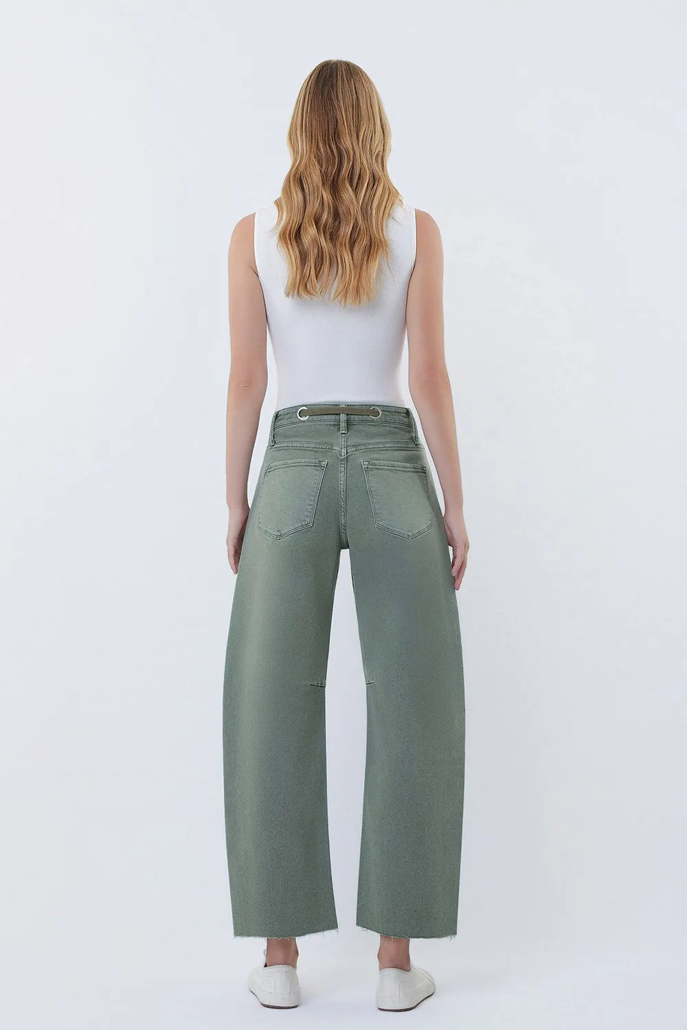 Kate Super High Rise Wide Barrel Jeans, Olive sold by North & Main Clothing Company product image thumbnail 4