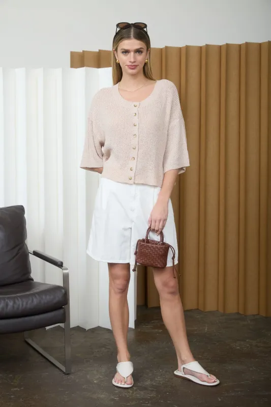 Sierra Button Down Knit Cardigan, Ivory made by Blu Pepper