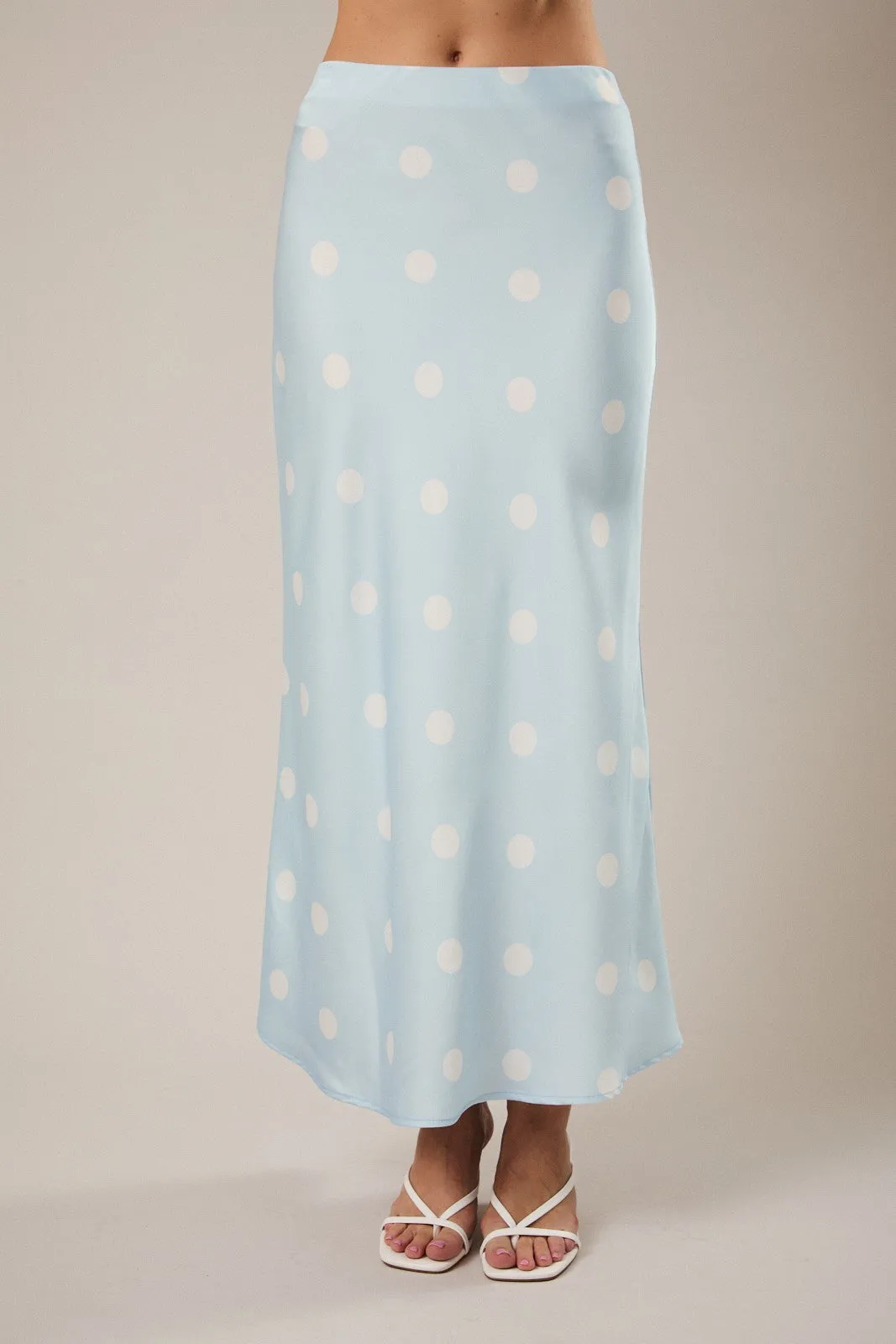 Zoey Satin Polka Dot Midi Skirt, Light Blue/White sold by North & Main Clothing Company product image thumbnail 2