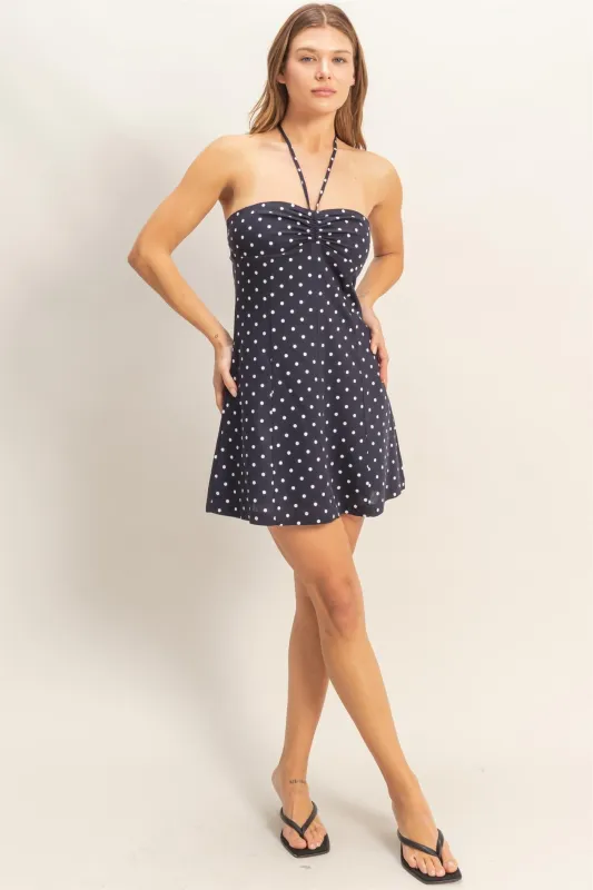 Summer Polka Dot Mini Dress, Navy sold by North & Main Clothing Company