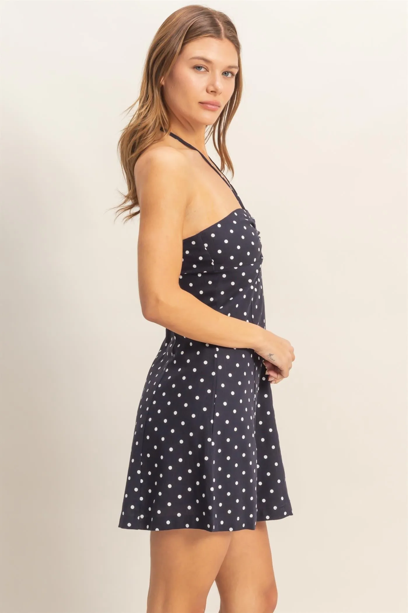 Summer Polka Dot Mini Dress, Navy sold by North & Main Clothing Company product image thumbnail 5