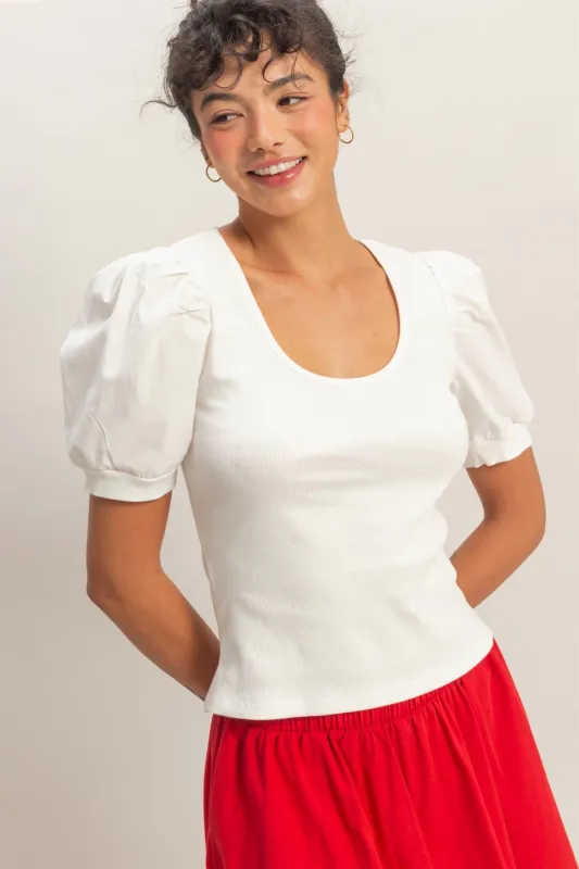 Liza Puff Sleeve Top, White made by HYFVE