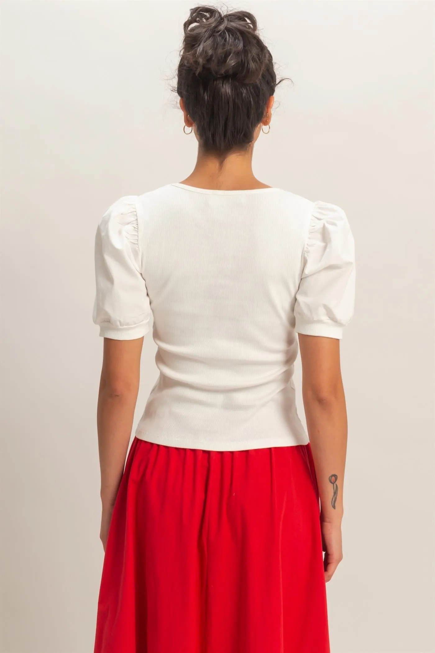 Liza Puff Sleeve Top, White sold by North & Main Clothing Company product image thumbnail 2