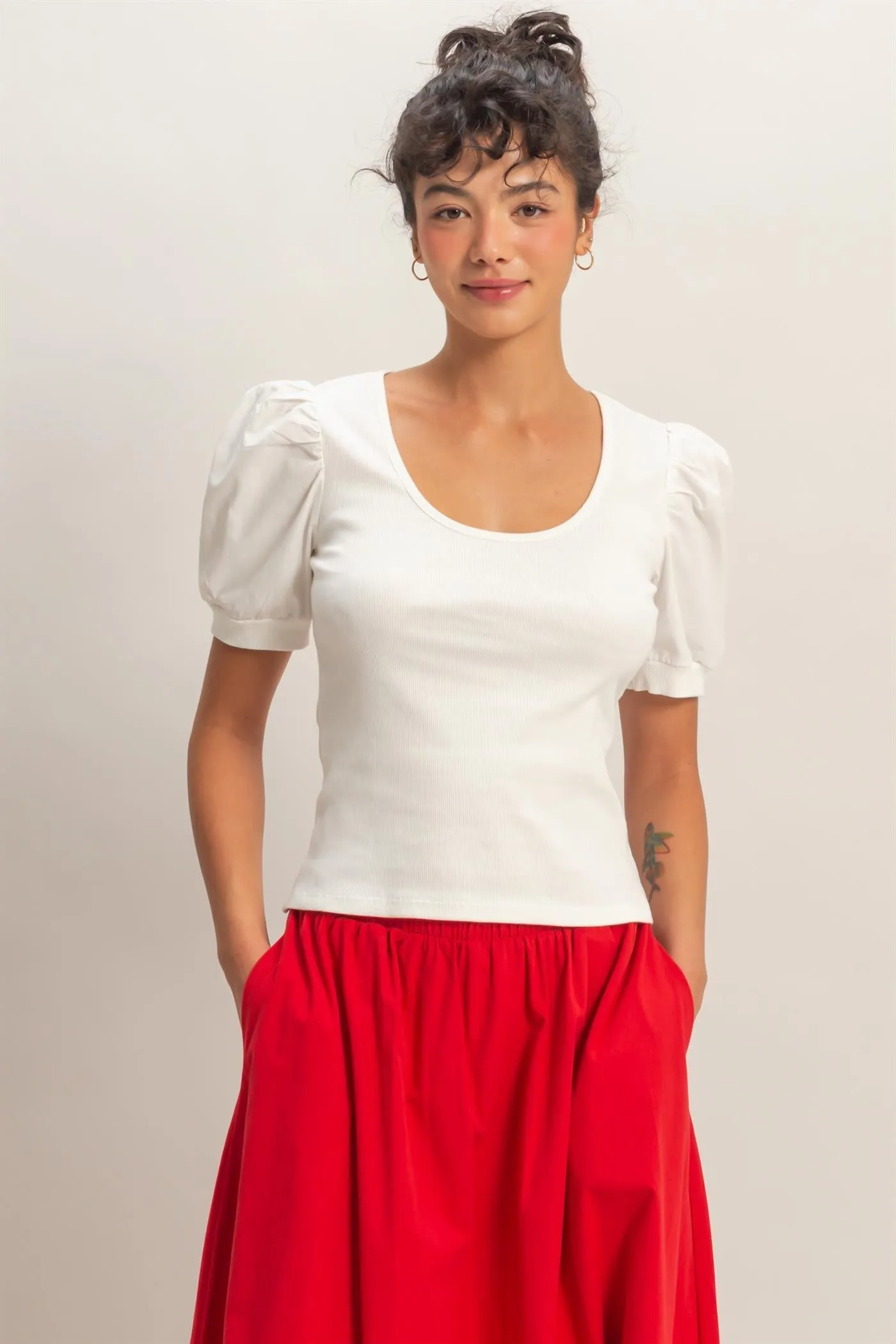 Liza Puff Sleeve Top, White sold by North & Main Clothing Company product image thumbnail 3