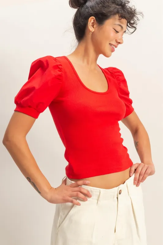 Liza Puff Sleeve Top, Red made by HYFVE