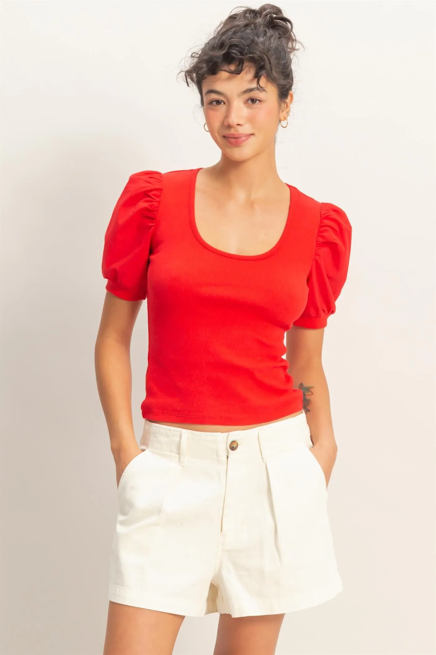 Liza Puff Sleeve Top, Red sold by North & Main Clothing Company product image thumbnail 3