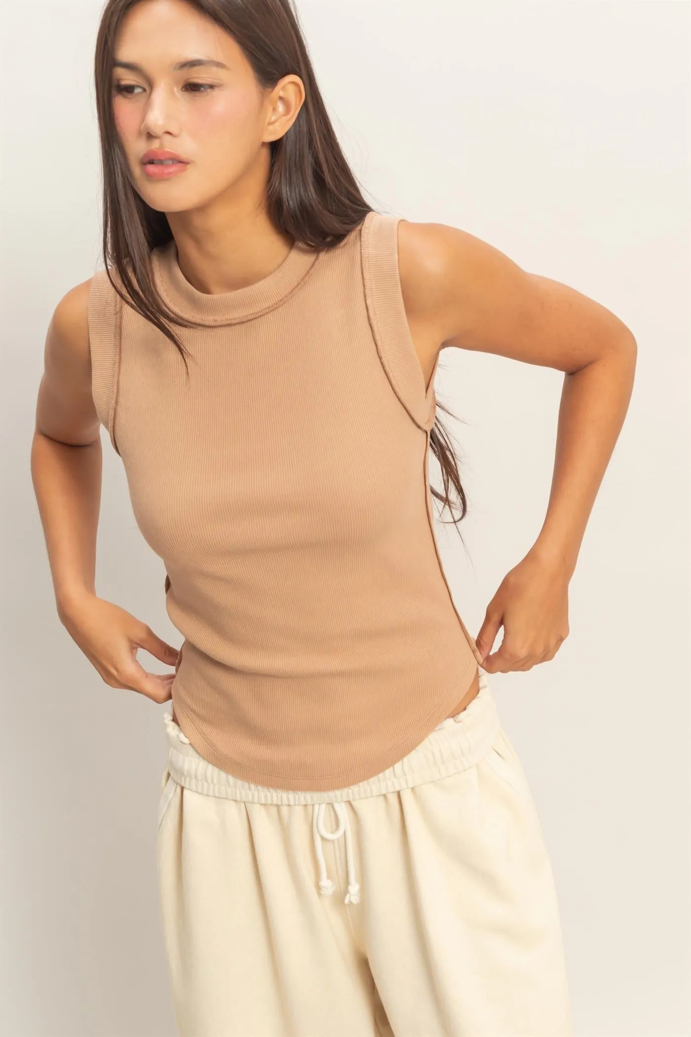 Mags Rib Tank Top, Dark Taupe sold by North & Main Clothing Company