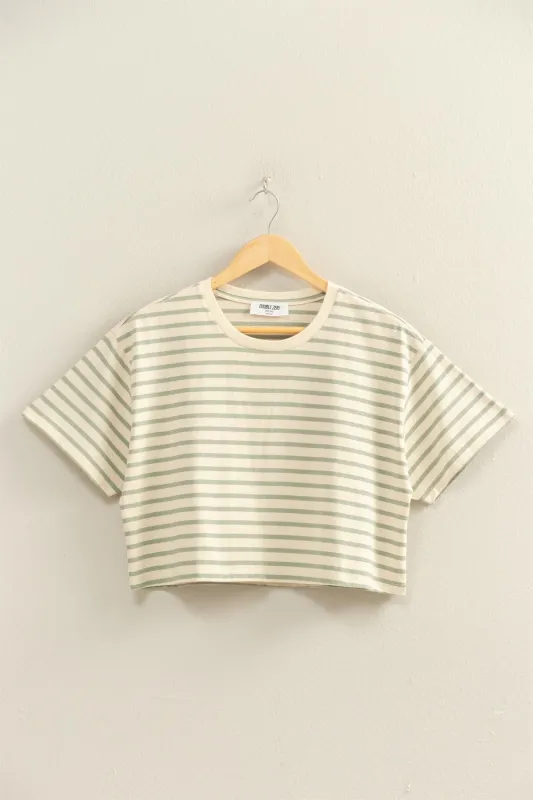 Striped Crop Tee, Sage Green made by HYFVE