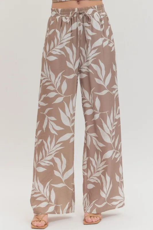Ella Leaf Print Pants, Mocha made by entro