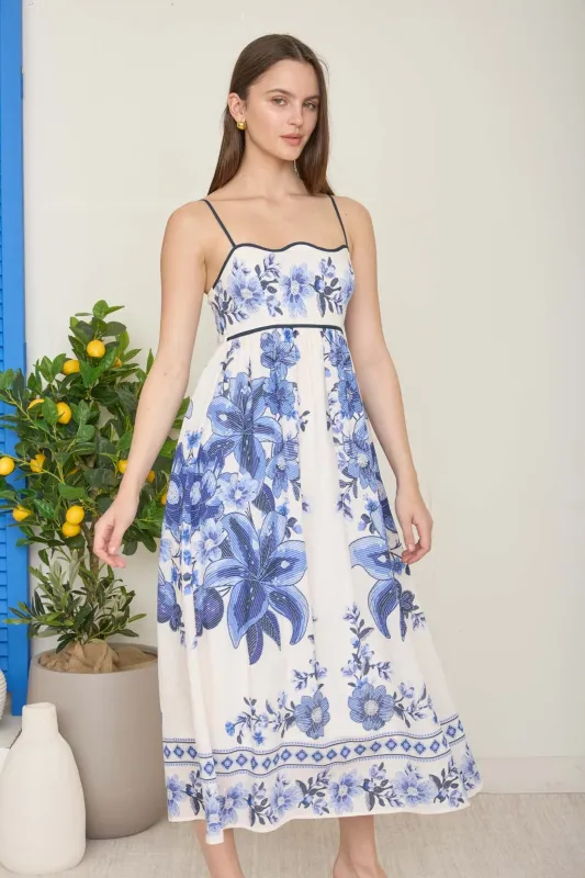 Celine Floral Midi Dress, Blue made by Blu Pepper
