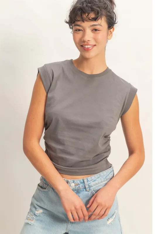 Evie Sleeveless Cotton Top, Charcoal made by HYFVE