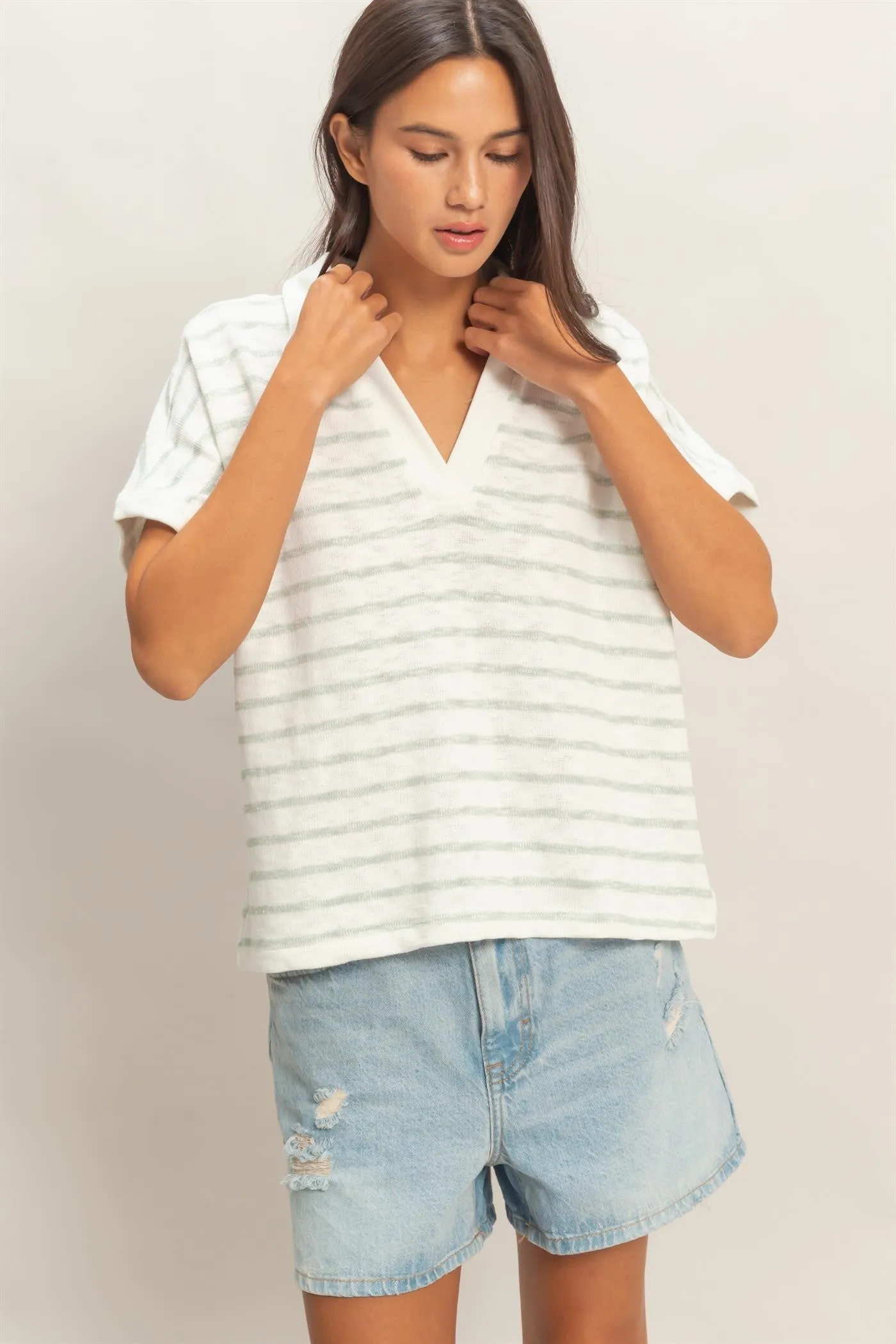Gia Striped Knit Top, Sage Green sold by North & Main Clothing Company