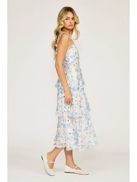 Maizie Tiered Dress, White Blue | Lucy Paris sold by North & Main Clothing Company product image thumbnail 2