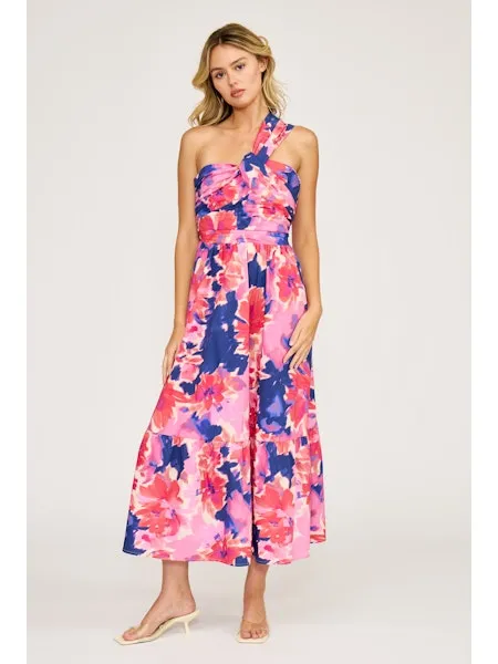 Haven One Shoulder Dress, Pink Multi | Lucy Paris sold by North & Main Clothing Company