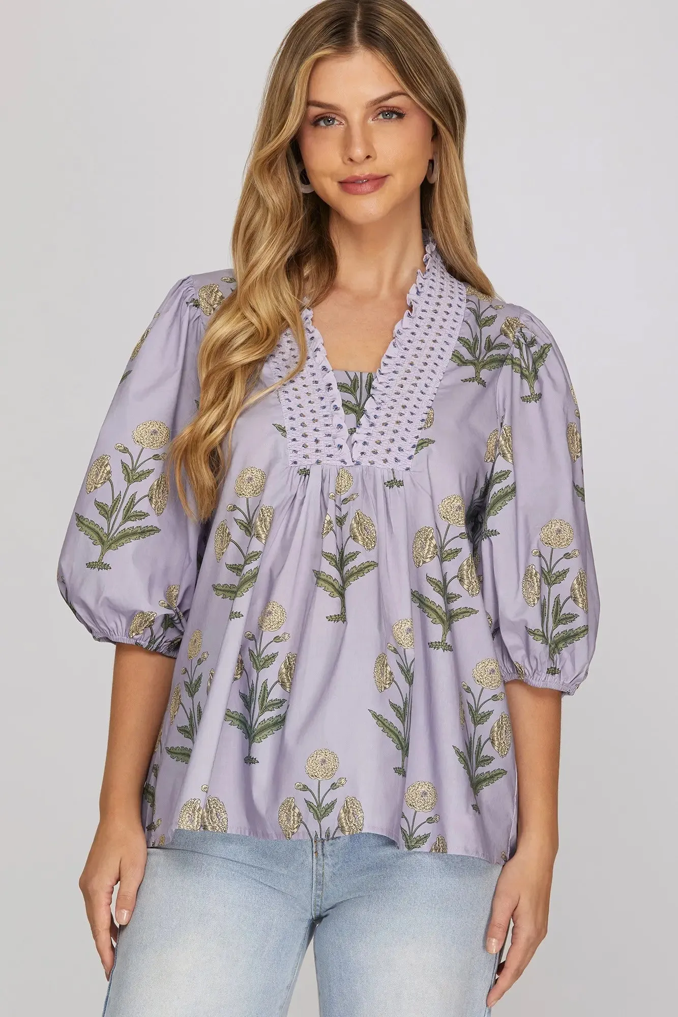 Hattie Printed Top, Lilac sold by North & Main Clothing Company