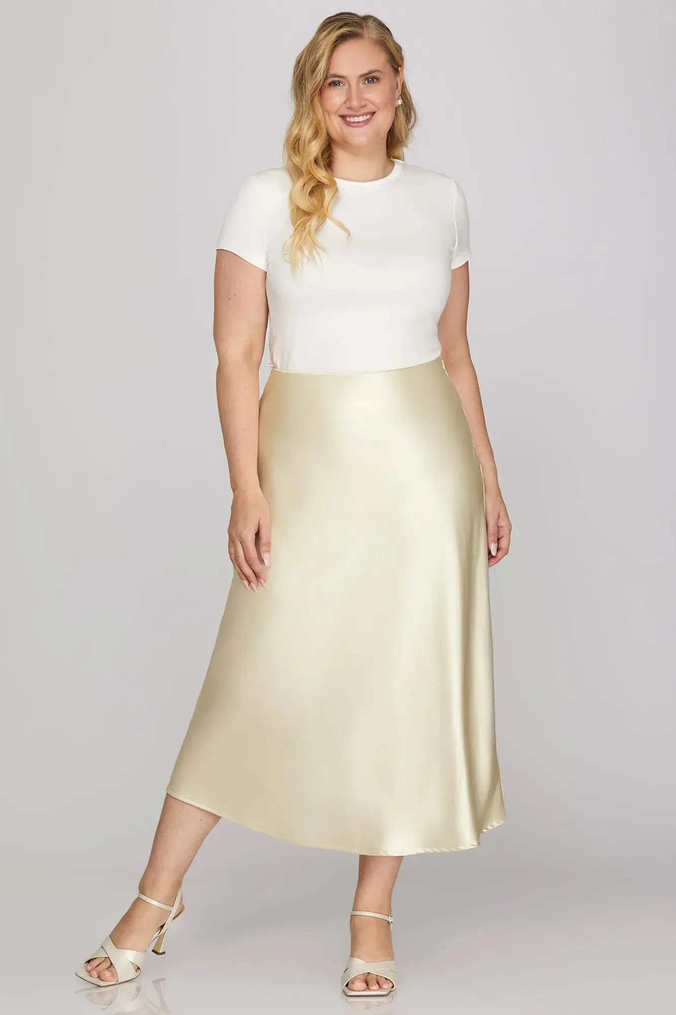 Raya Satin Skirt, Cream sold by North & Main Clothing Company